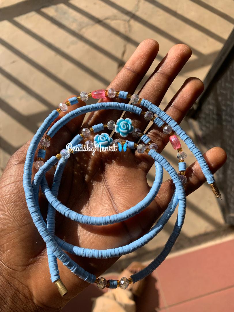 Sky blue rose waist beads